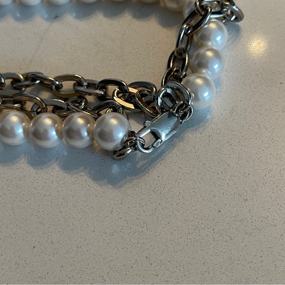 MISBHV pearl-trim chain necklace silver & white link choker silver plated - Picture 5 of 6